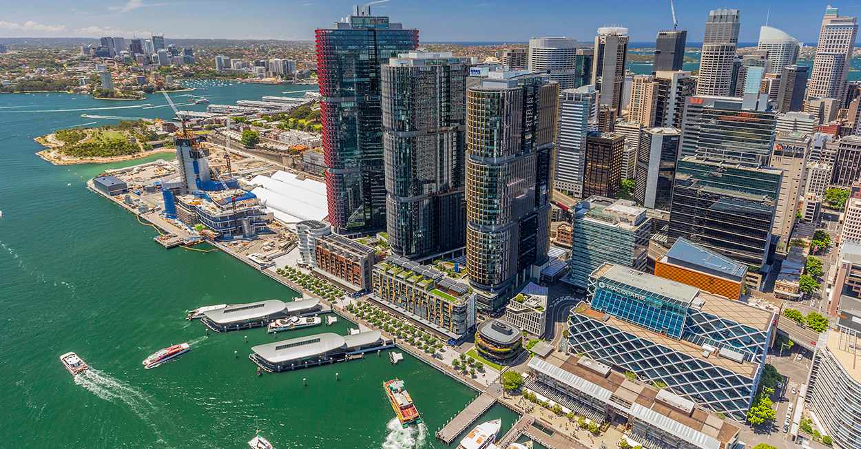 Aerial view of Barangaroo on Sydney Harbour